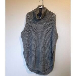 LC Lauren Conrad Women's OS Gray Cowl Neck Open Knit Poncho Sweater BOHO